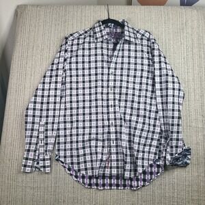 Robert Graham Shirt Mens Large Black Purple Check Embroidered Long Sleeve Unique